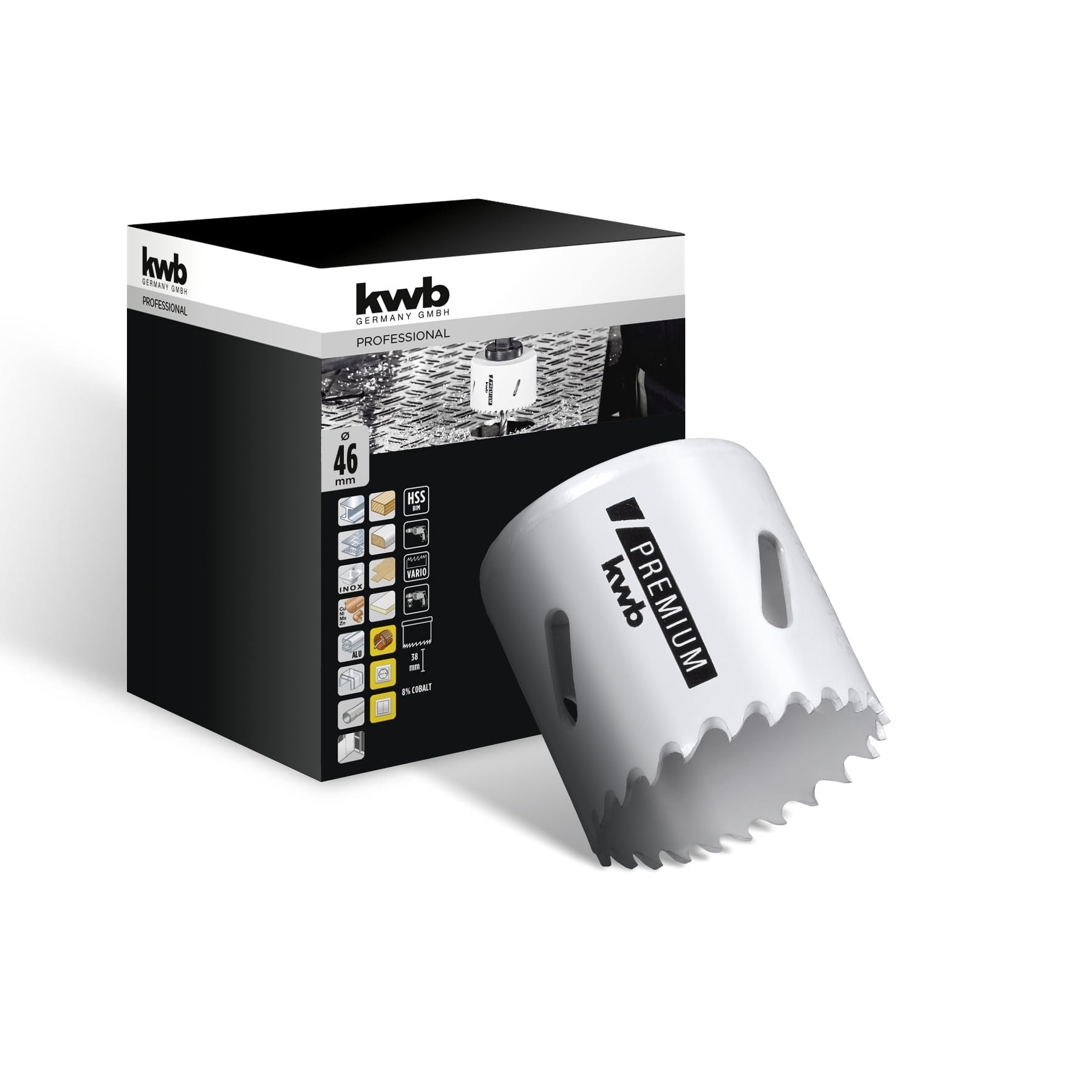 kwb Hss Bi-Metal Hole Saw Ø 46 Mm, 8% Cobalt Alloy With Progressive Vario-toothing and High Precision for Versatile Use