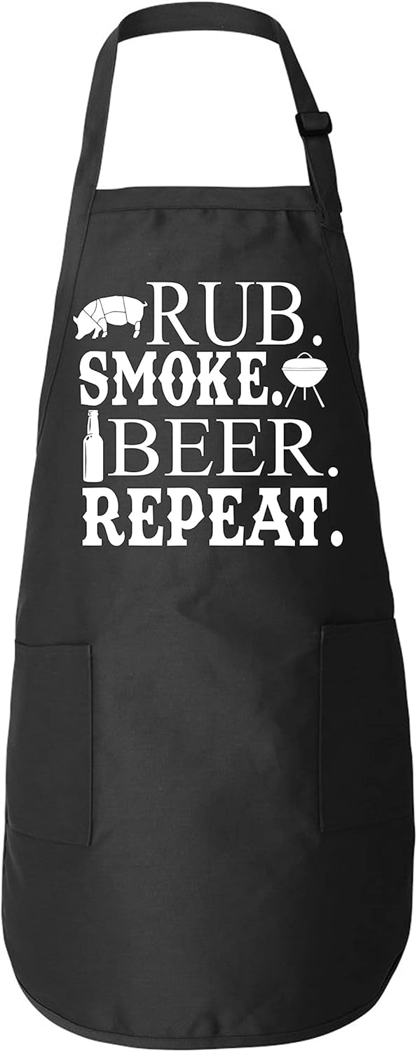 DKISEE Rub Smoke Beer Repeat Funny BBQ Apron Smoker Gift