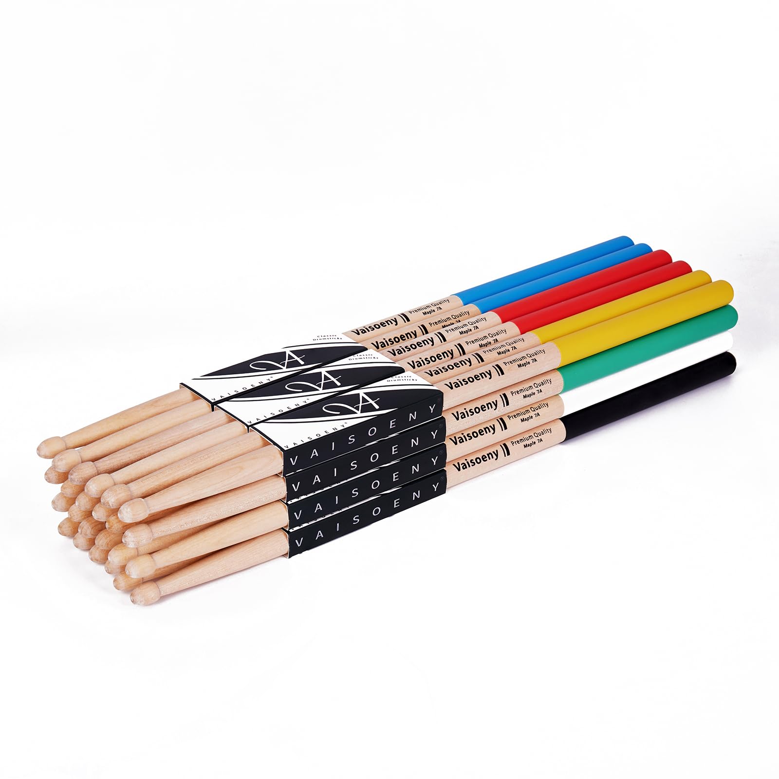Vaisoeny Drum Sticks with Non-slip Rubber handle,7A Drum Sticks for Adults,12 Pairs Classic Maple Wood Drumsticks for Kids, Professional Musical Instrument Percussion Accessories