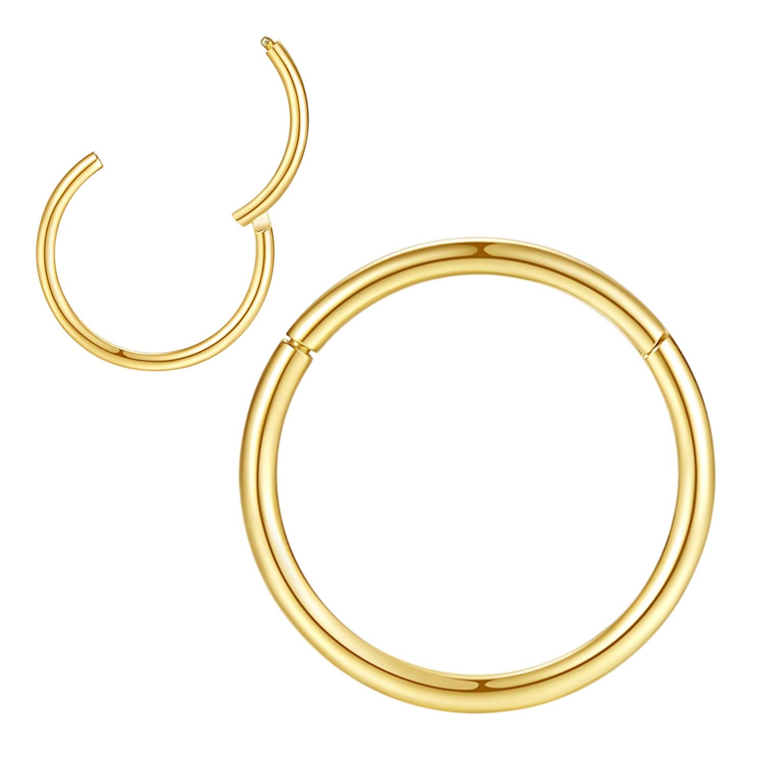 18g Hoop Nose Rings for Men and Women 10mm Nose Hoop 18 Gauge Nose Ring Hoop Gold Septum Clicker Hinged Ring 316L Surgical Steel Gold Body Piercing Earrings for Cartilage Helix Ear Lobe Daith Rook