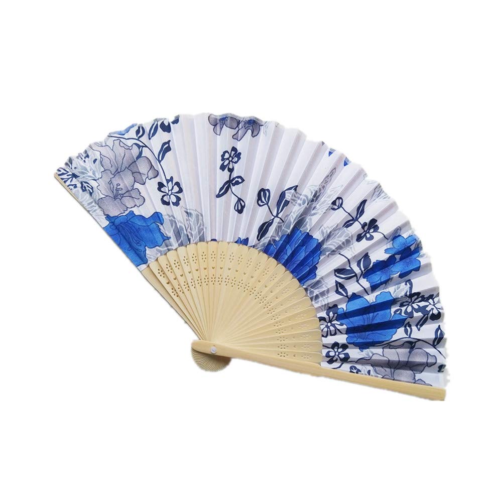 Floral Folding Hand Fan, AukCheire Vintage Handheld Lace Bamboo Silk Fabric Folding Fan with Different Flower Patterns Fabric Folding Fan for Wedding Dancing Party (2)