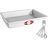 Fat Daddios Sheet Cake Pan, 9 x 13 x 2 Inch, Anodized Aluminum with a Lumintrail Measuring Spoon Set