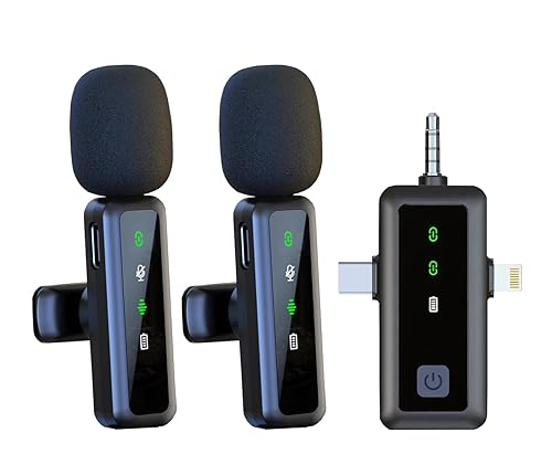 Wireless Lavalier Microphone, Mini Microphone for iPhone, Android, iPad, Rechargeable Noise Reduction Lapel Mic, 2.4G Wireless Clip on Mic for Video Recording, Tiktok, Youtube
