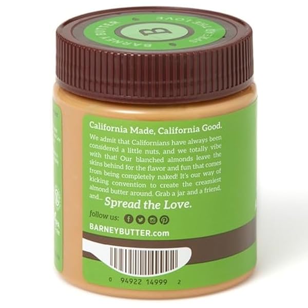 BARNEY BUTTER ALMOND BUTTER, CRUNCHY, 10 OUNCE JAR, SKIN-FREE ALMONDS, NO STIR, NON-GMO, GLUTEN FREE, KETO, PALEO, VEGAN