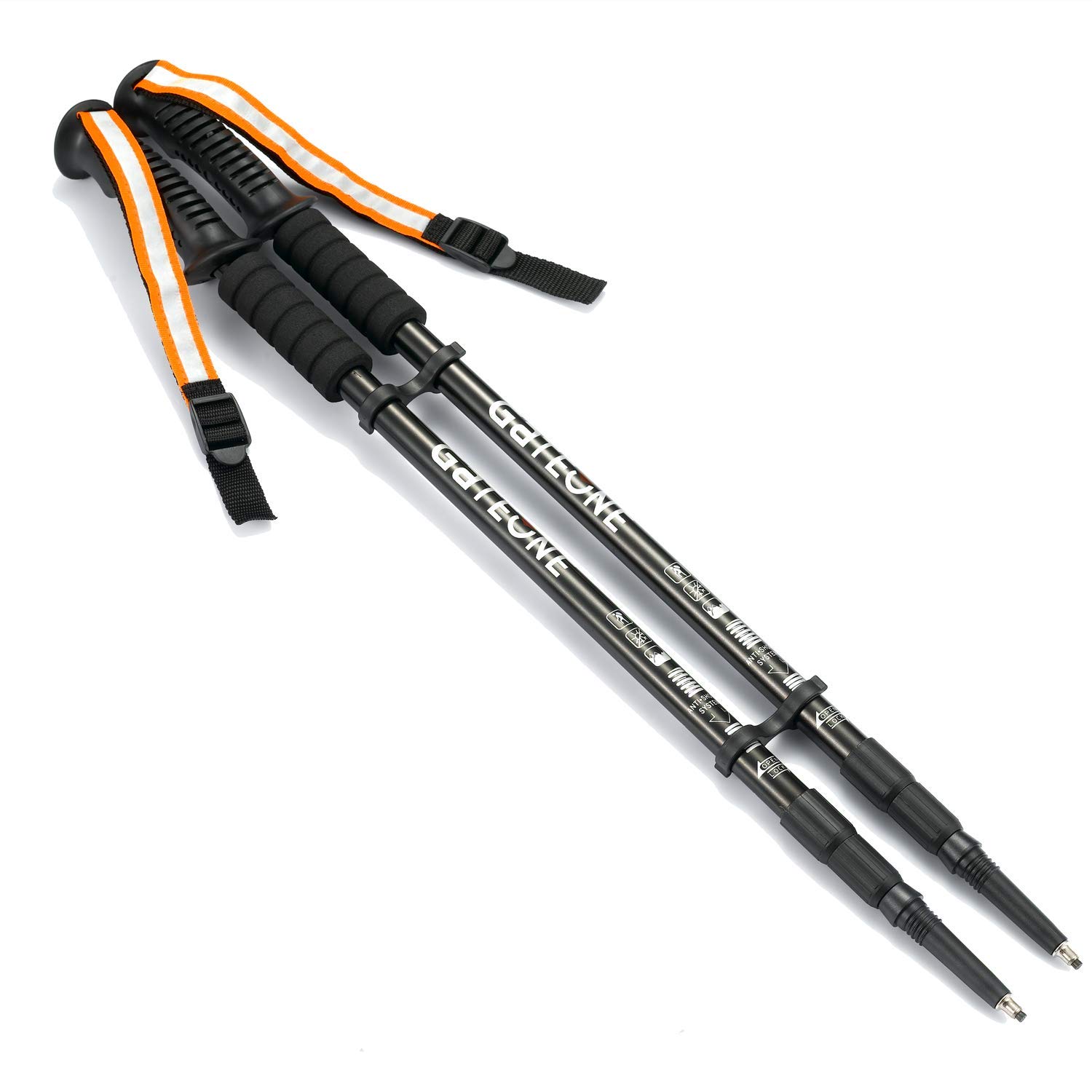GOTOONE Walking Sticks Hiking Trekking Poles Telescoping Collapsible Folding Lightweight Ultra Strong Anti Shock for Women Men with Reflective Wrist Straps Black 2 Pack