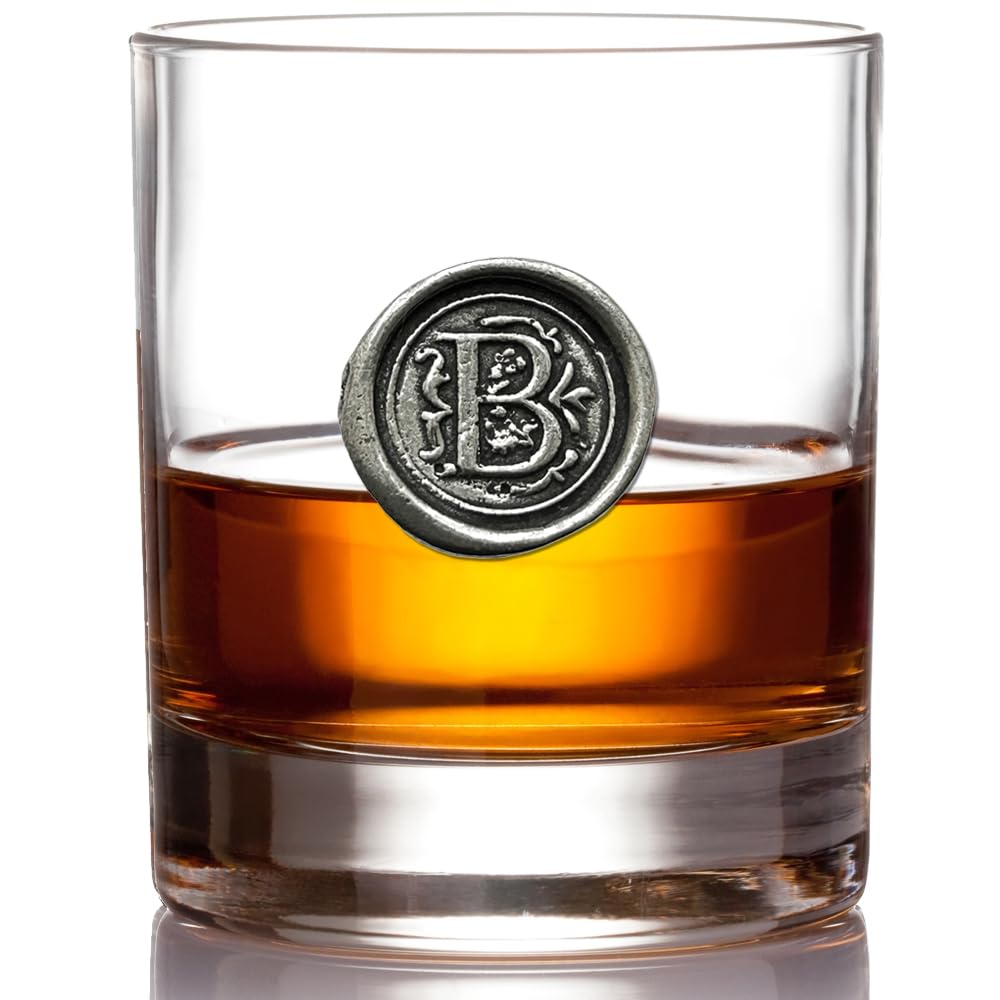English Pewter Company 11oz Whisky Glass Tumbler with Monogram Initial - Personalised Gift with Your Choice of Initial (B) [MON102]
