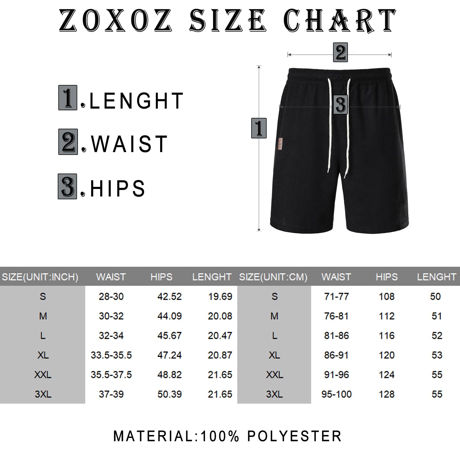 ZOXOZ Corduroy Shorts Herren Kurze Hosen Herren Sommer Elastic Waist mit Taschen Dunkelblau M 6
