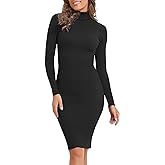 PrettyGuide Womens Long Sleeve Turtleneck Sweater Dress Slim Fit Ribbed Knit Midi Dresses