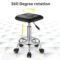 FNZIR Square PU Cushion Rolling Stool with Wheels