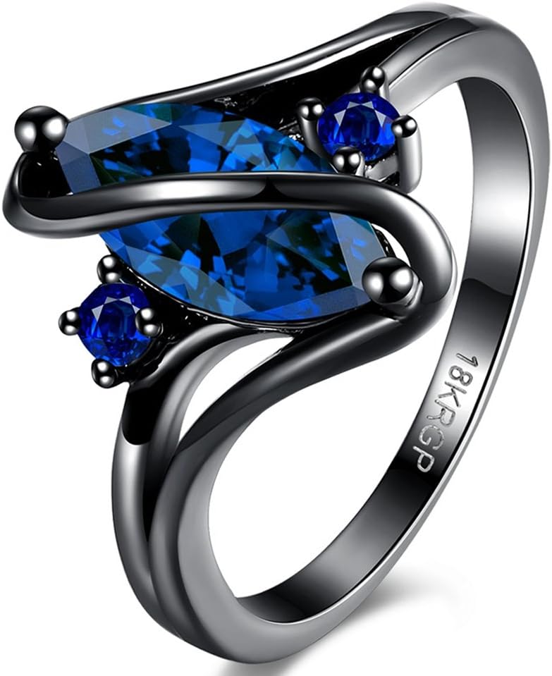 Women's Elegant Created Pear Diamond Engagement Wedding Promise Rings Best Friend Ring 14KT Black Gold S Rings Size 6-8