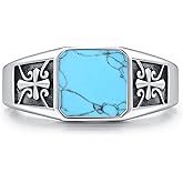 YEESIA Turquoise Ring for Men 925 Sterling Silver Mens Cross Signet Ring Cross Turquoise Jewelry for Men, Size 10