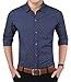 YTD Mens 100% Cotton Casual Slim Fit Long Sleeve Button Down Printed Dress Shirts US L Navy Blue