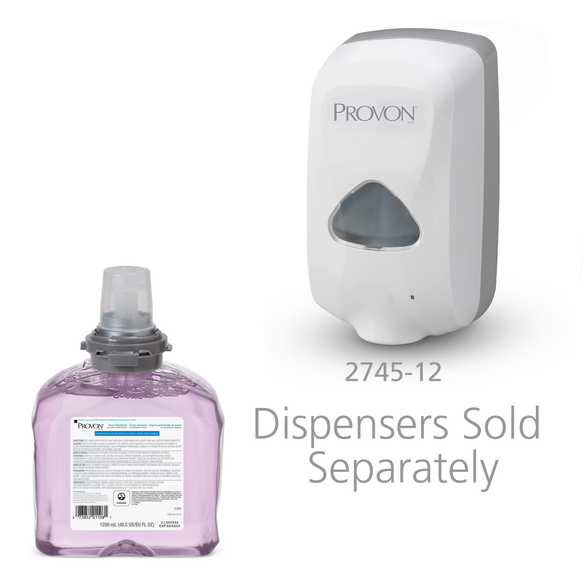 GOJO PROVON Foaming Handwash with Advanced Moisturizers, Cranberry Fragrance, 1200 mL Foam Hand Soap Refill for PROVON TFX Touch-Free Dispenser (Pack of 2) - 5385-02