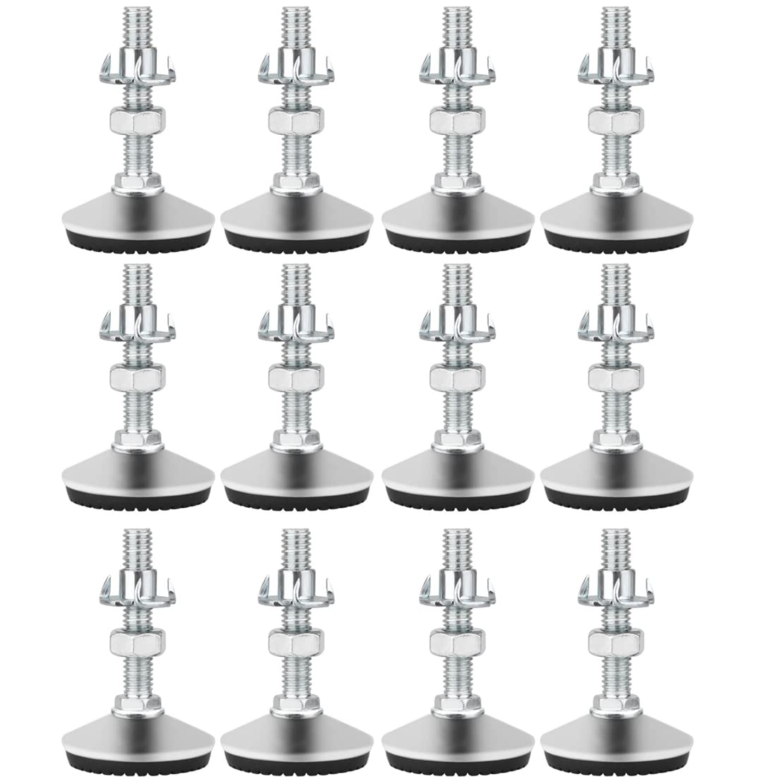 Drenky Furniture Levelling Feet, 12 Packs M8x50mm External Thread Glide Leveler Legs Heavy Duty Silent Non-Slip Floor Protector with T-Nuts and Screw Nuts