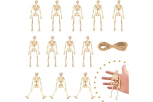 GlyinnHe 12Pcs Halloween Mini Skeleton Figurine, 6”Halloween Posable Skeleton Decor, Plastic Skeleton Figure for Halloween Spooky Home Decor Haunted House Decorations Party Favors