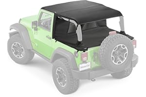 MasterTop 3-Piece Ultimate Summer Soft Top Combo - Bimini Soft Top, Wind Stopper Cab Curtain, and Tonneau Deck Cargo Cover - Fits Jeep Wrangler JK 2-Door 2010-2018 - Black MasterTwill