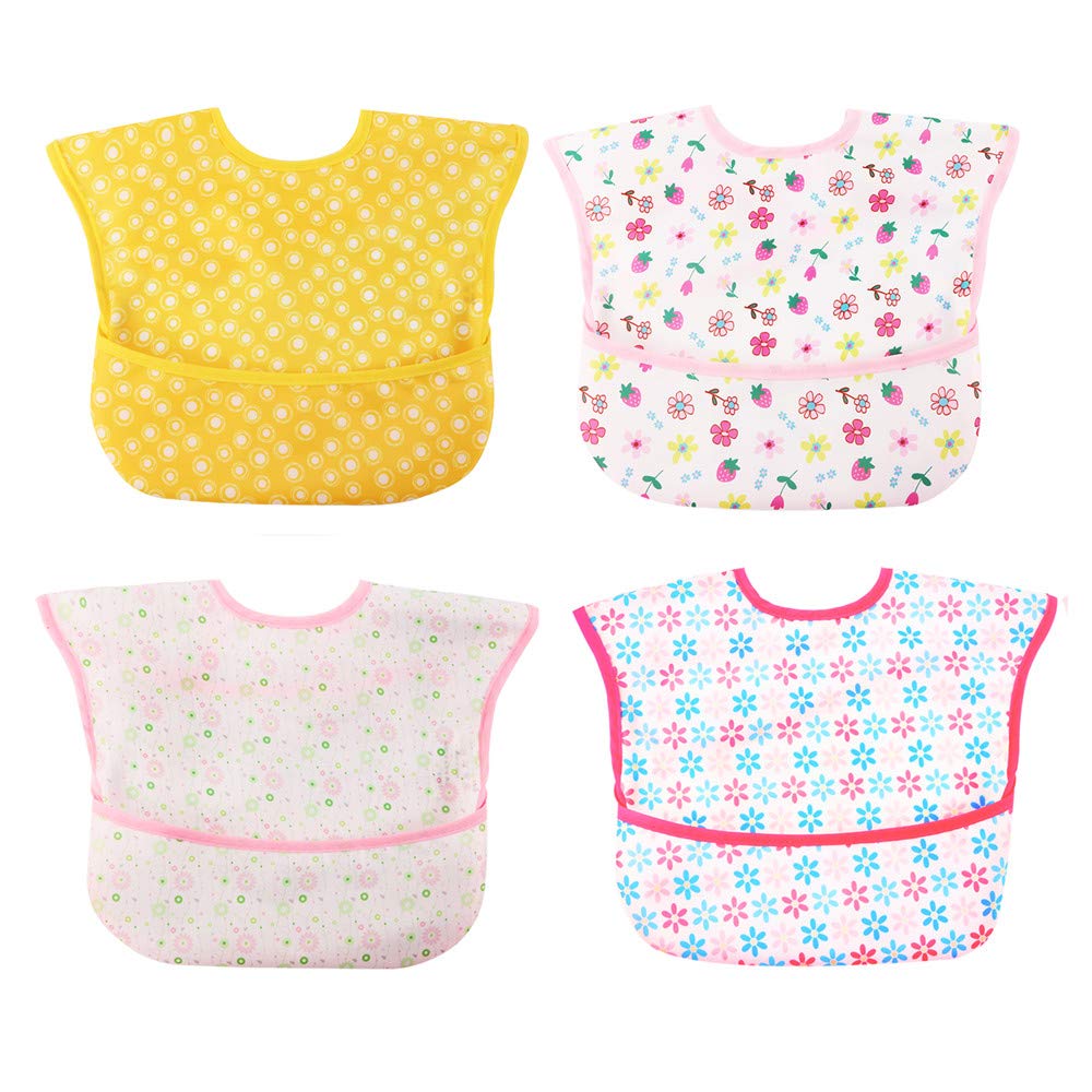 norinori Baby bibs Waterproof Feeding bib - Starter Bib with Catcher Pocket For Todder Infants Washable Soft 4Pac 6-24M