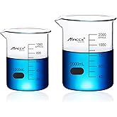 Maccx Sturdy Glass Beakers, 2 Sizes of 1000ml 2000ml,3.3 Borosilicate Griffin Low Form with Printed Graduation, BKLS06-002