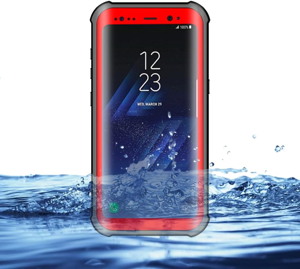 Eazewell Durable Ultra Slim 100% Waterproof Case Shockproof Dustproof Snowproof Hard Shell Underwater Protective Box Rugged Cover with Kickstand for Samsung Galaxy S8 SM-G950 (Red)