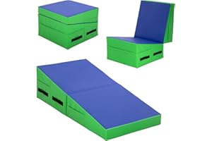 DOPINMIN Gymnastics Mat Incline Tumbling Mats yoga mat for Home Gym, Folding Exercise Mat with Non-Slip PU Surface & Handles, Cheese Wedge Mat