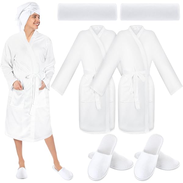thumbnail image 2 of Unisex 3/4 Sleeve Waffle Robe – Cotton Blend – White – Spa Robe With Tie Closure 2 of 3