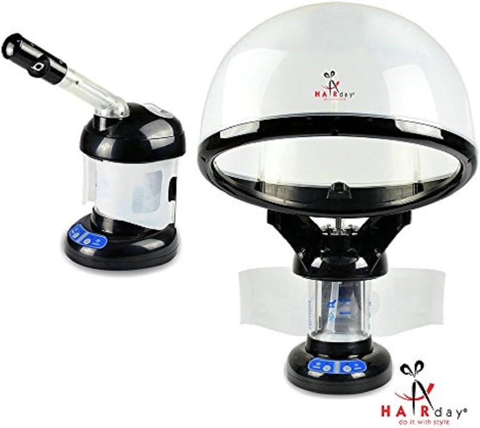 Hair and Facial Steamer –2 in 1 Moisturizing Nano Ionic Steamer for Face and Hair With Rod Attachment and Hair Cap – Great for Spas, Salon and Hair Stylists – by HairDay Care
