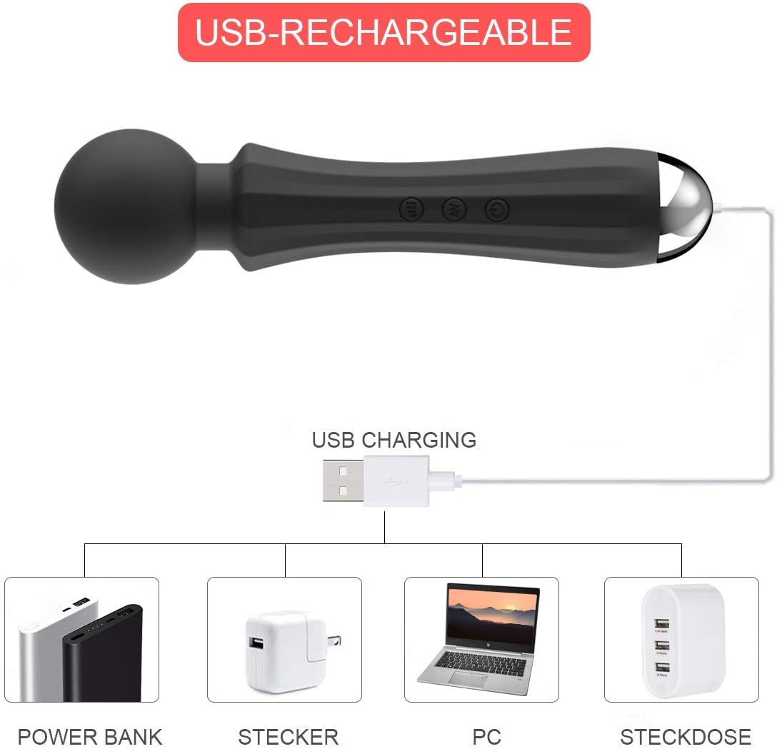 Power Wand Massager, Wireless Handheld Magic Massager 20x Multi-Speed Vibrations Rechargeable, Muscles Neck Shoulder Back Leg Foot (Black): Health & Personal Care