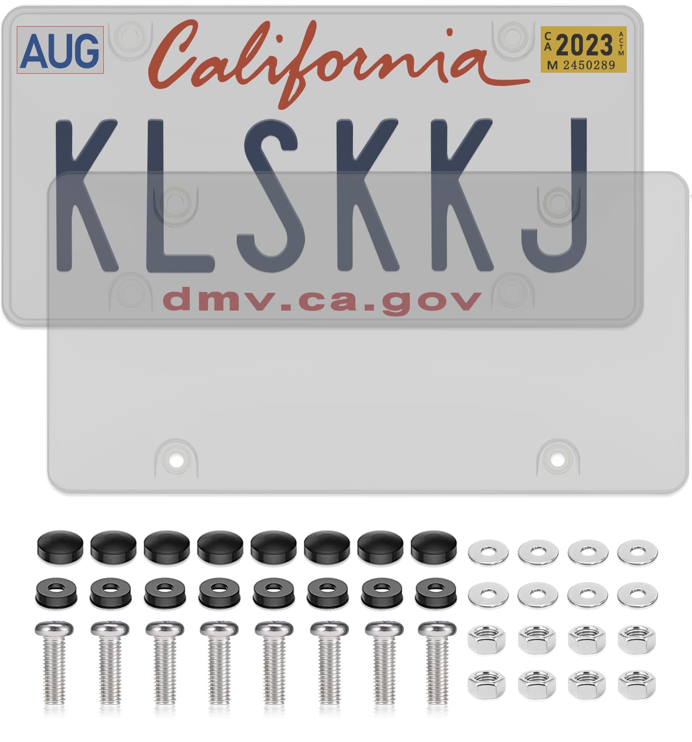 Photo 1 of 2 Pack License Plate Covers, Clear License Plate Protector Unbreakable Plastic Shields Tag Holder Fits Standard US Plate with Screws Caps ?(Gray)