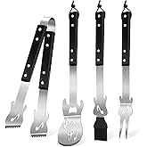 Jingmore 4 Pcs Guitar Grill Gifts for Men Guitar BBQ Spatula Tongs Heavy Duty Stainless Steel Barbecue Tool Set for Dad Music Lovers Grilling Enthusiast Christmas Father's Day Birthday Gift