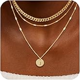 De Amo Sara Initial Necklaces for Women Trendy, 14K Gold Plated Letter Necklace Stack Round Coin Disc Pendant Layered Choker Cuban Chain A-Z Gold Necklace Personalized Jewelry Gift Sets for Women