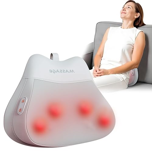 Cordless Back Neck Massager with Heat, Shiatsu Massage Pillow with Deep Tissue Kneading for Waist Shoulder Lower Back Muscle Pain Relief, Electric Massage for Men Women in Home Office Use