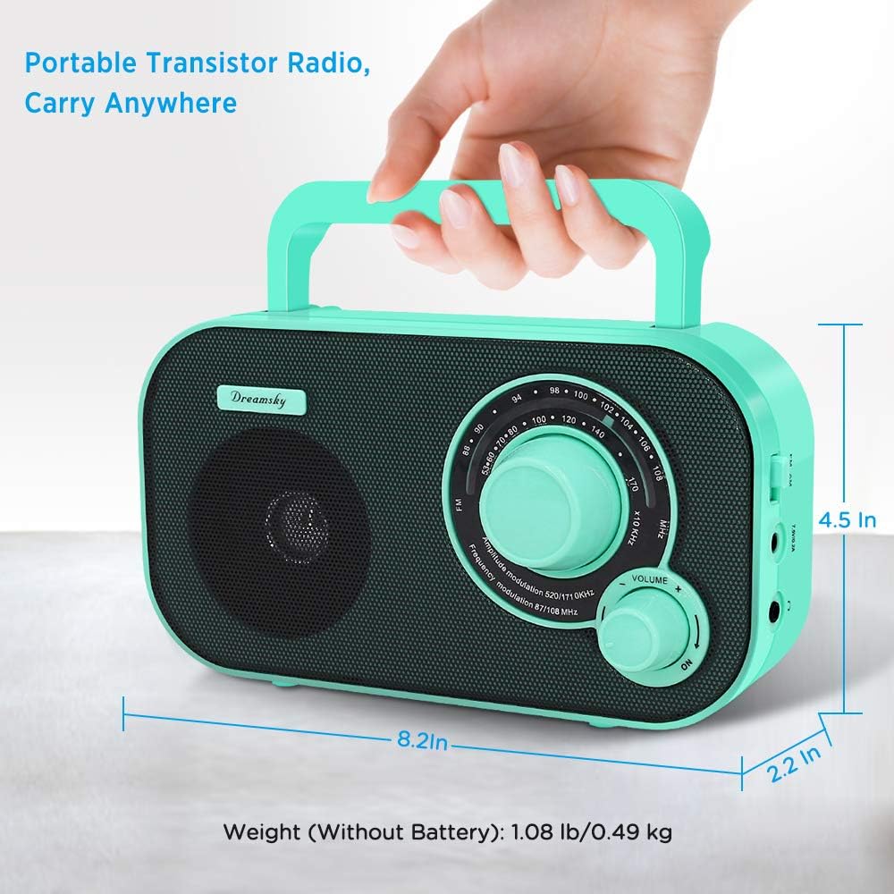 DreamSky Portable AM FM Radio with Great Reception, Battery Operated Radio AC Outlet Powered Radios with Headphone Jack, Handheld Transistor Radios Small Gifts for Seniors, Indoor Outdoor Emergency: Home Audio & Theater