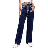 LBDLONGBIDA Women's Straight Leg Jeans Tummy Control Trendy High Waisted Stretchy Casual Denim Pants Baggy Trousers
