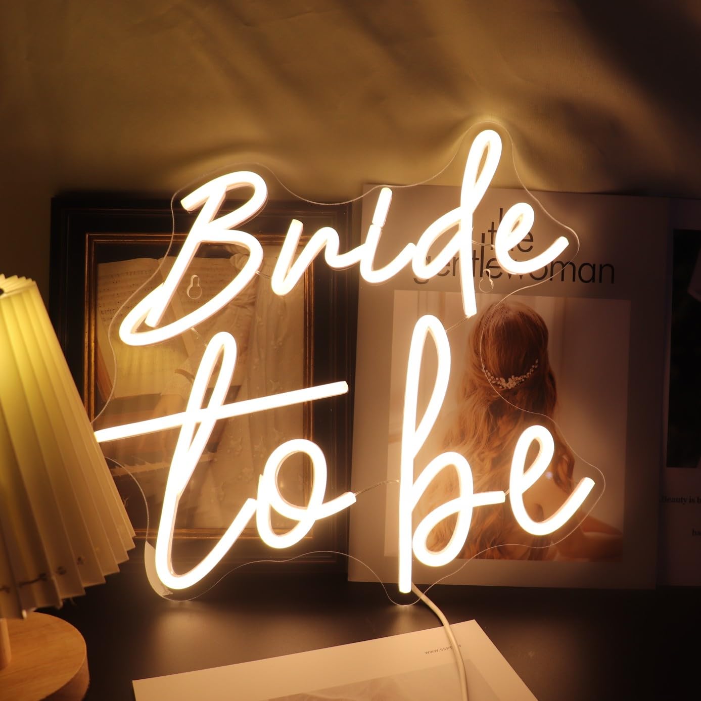 Led Bride To Be Neon Sign USB Powered with Dimmer Switch Neon Lights for Room Home Art Wall Decor Party Window Living Room Decor Wedding Engagement Wall Hanging Decoration (Warm white)