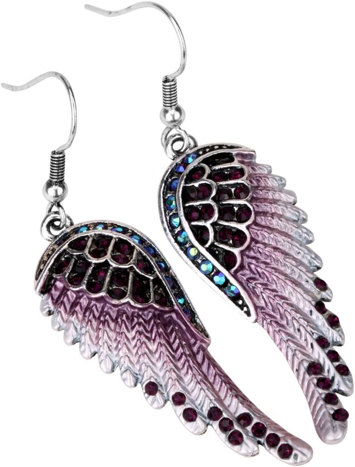 YACQ Women's Guardian Angel Wings Dangle Earrings - 2-1/5 Inch Long - Lead & Nickle Free - Women Girls Biker Crystal Jewelry