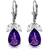 Galaxy Gold GG 14k Solid Gold Leverback Earrings Amethyst White Topaz