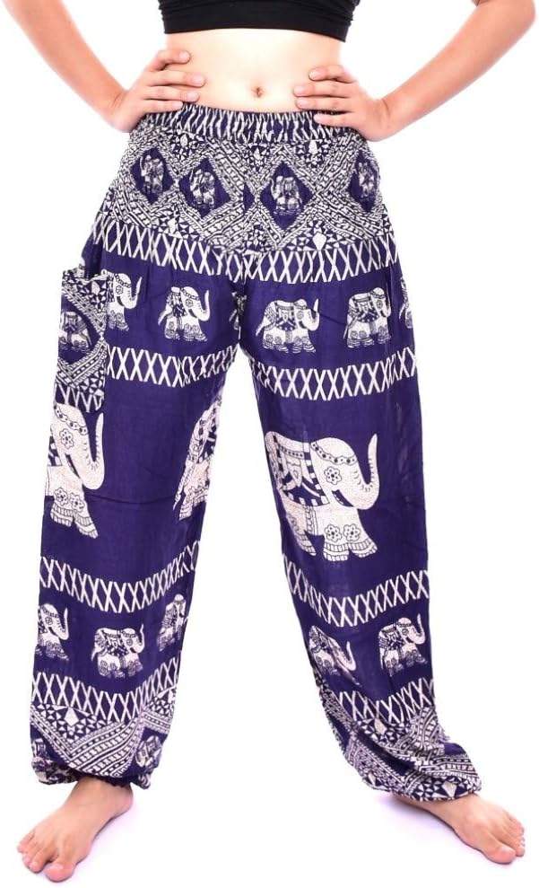 Bohotusk Kids Bohemian Harem Pants Smocked Elasticated Waist Hippy Boho Style - Childrens Hippie Festival Trousers - Donation Made to Elephant Sanctuary