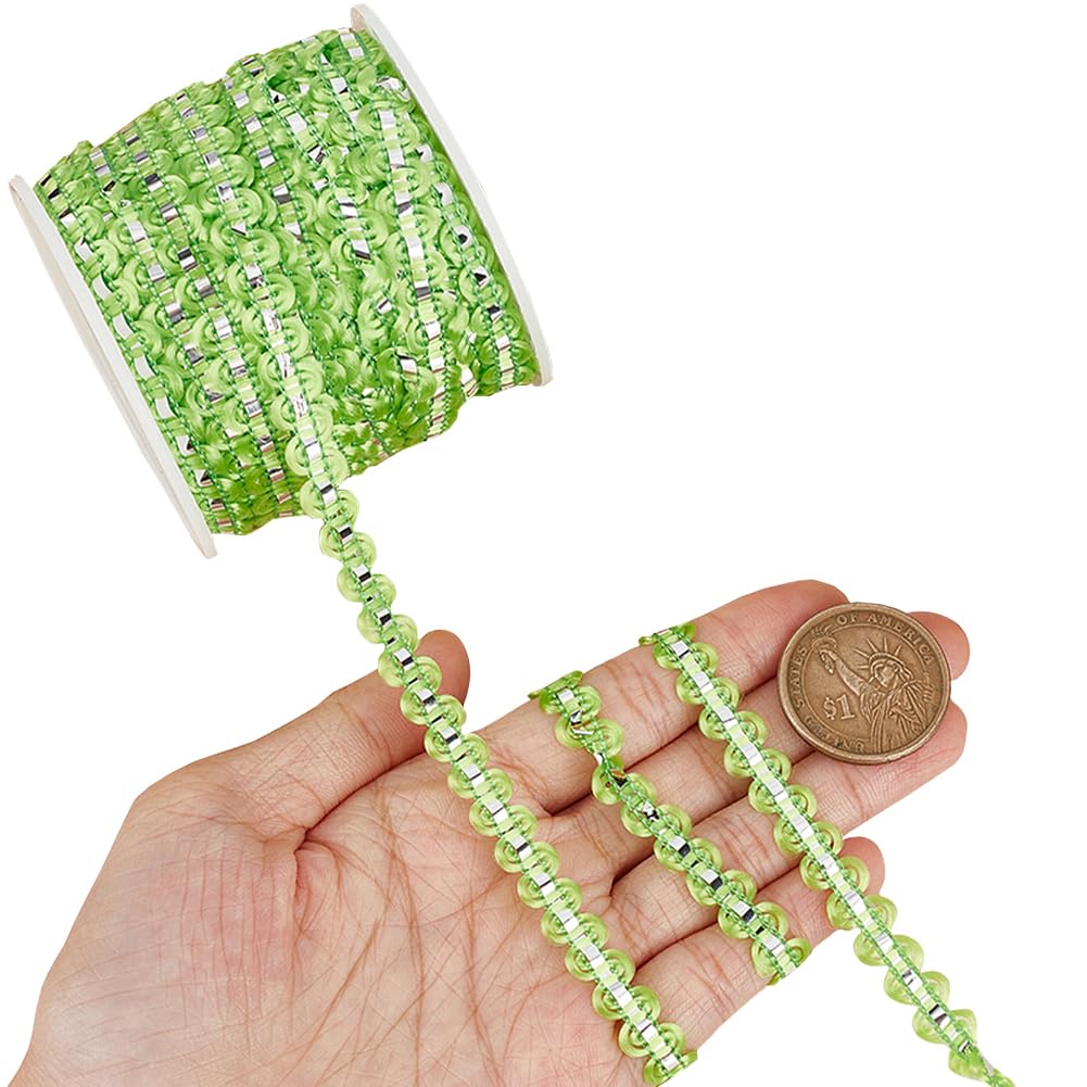 CABODYALS 25M 8mm Green Ric Rac Ribbon Bulk Metallic Trim Braided Wave Yarn Rick Rack Wave Sewing Zig Zag Bending Fringe Lace Trim for Sewing Making Gift Wrapping Diy Christmas Decor Supplies
