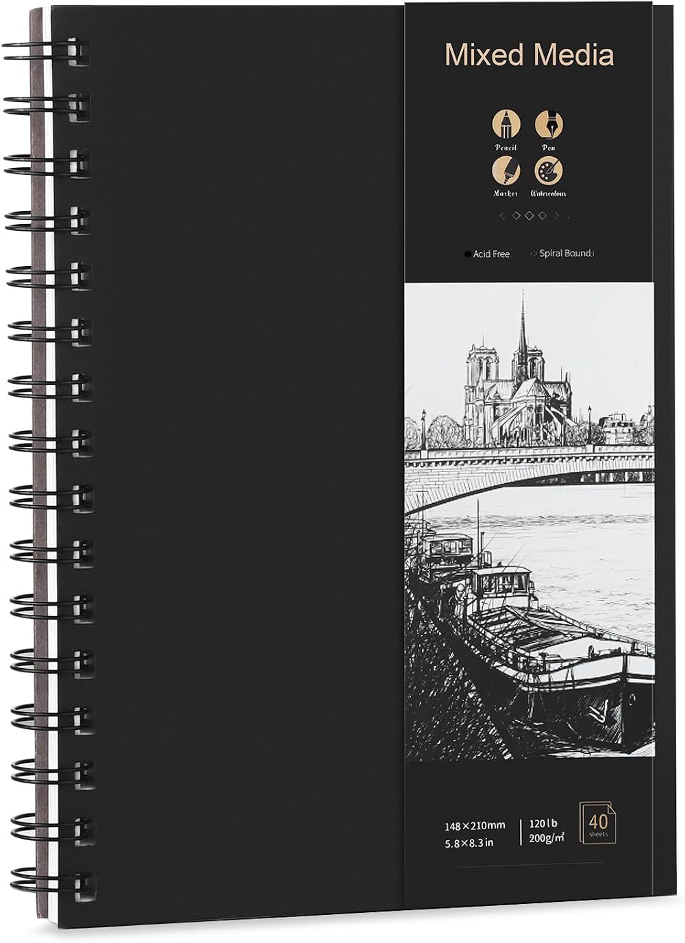 Thboxes A5 Sketch Book, 200GSM 40 Sheets Hardcover Spiral Bound 80 Pages