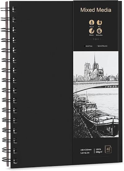 Thboxes A5 Sketch Book, 200GSM 40 Sheets Hardcover Spiral Bound 80 Pages