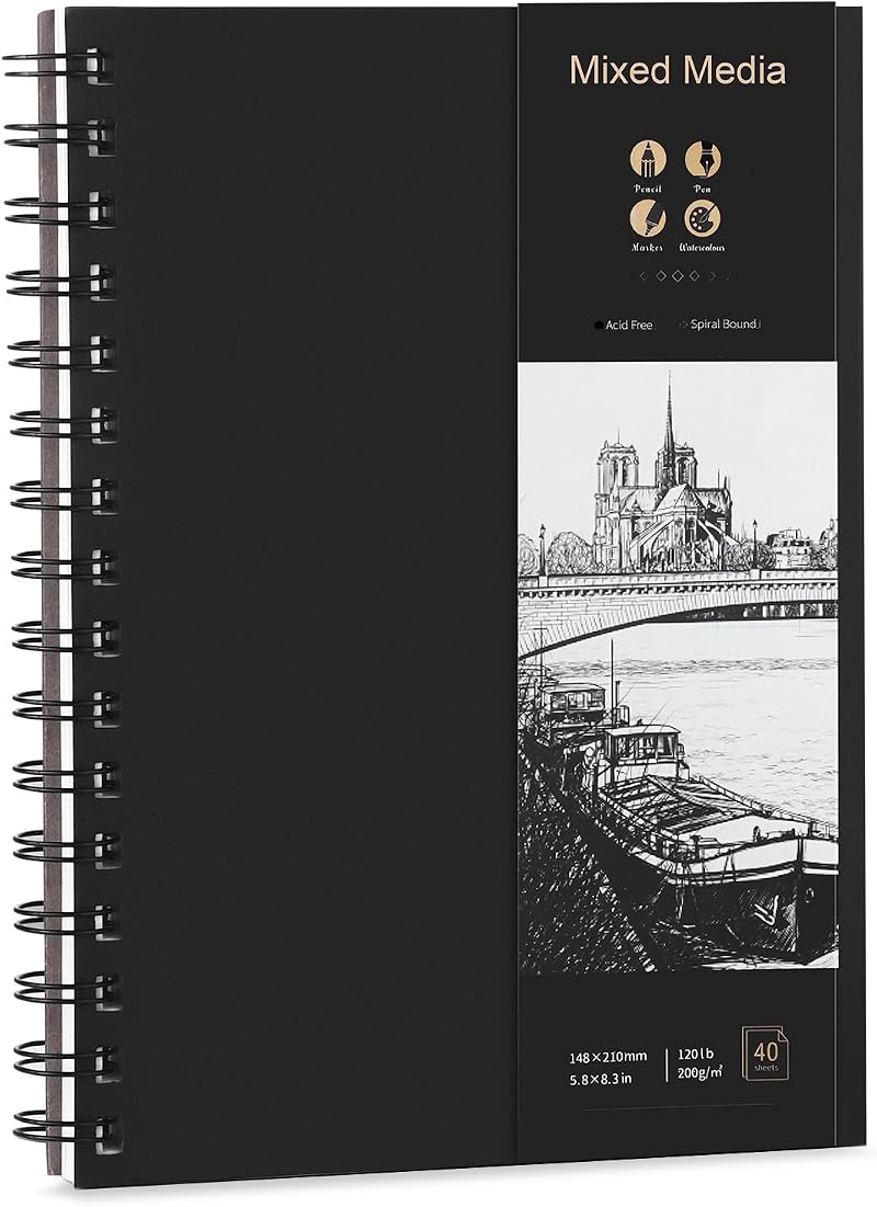 Thboxes A5 Sketch Book, 200GSM 40 Sheets Hardcover Spiral Bound 80 Pages