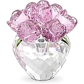 LONGWIN Crystal Rose Flower Figurines Collectible Glass Spring Bouquet with Vase Home Decor Romantic Gifts for Women Pink