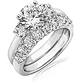Amazon Essentials Sterling Silver Platinum Plated Infinite Elements Cubic Zirconia Three Stone Ring (previously Amazon Collection)