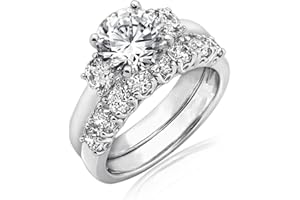 Platinum-Plated Sterling Silver Swarovski Zirconia Three-Stone Ring Set