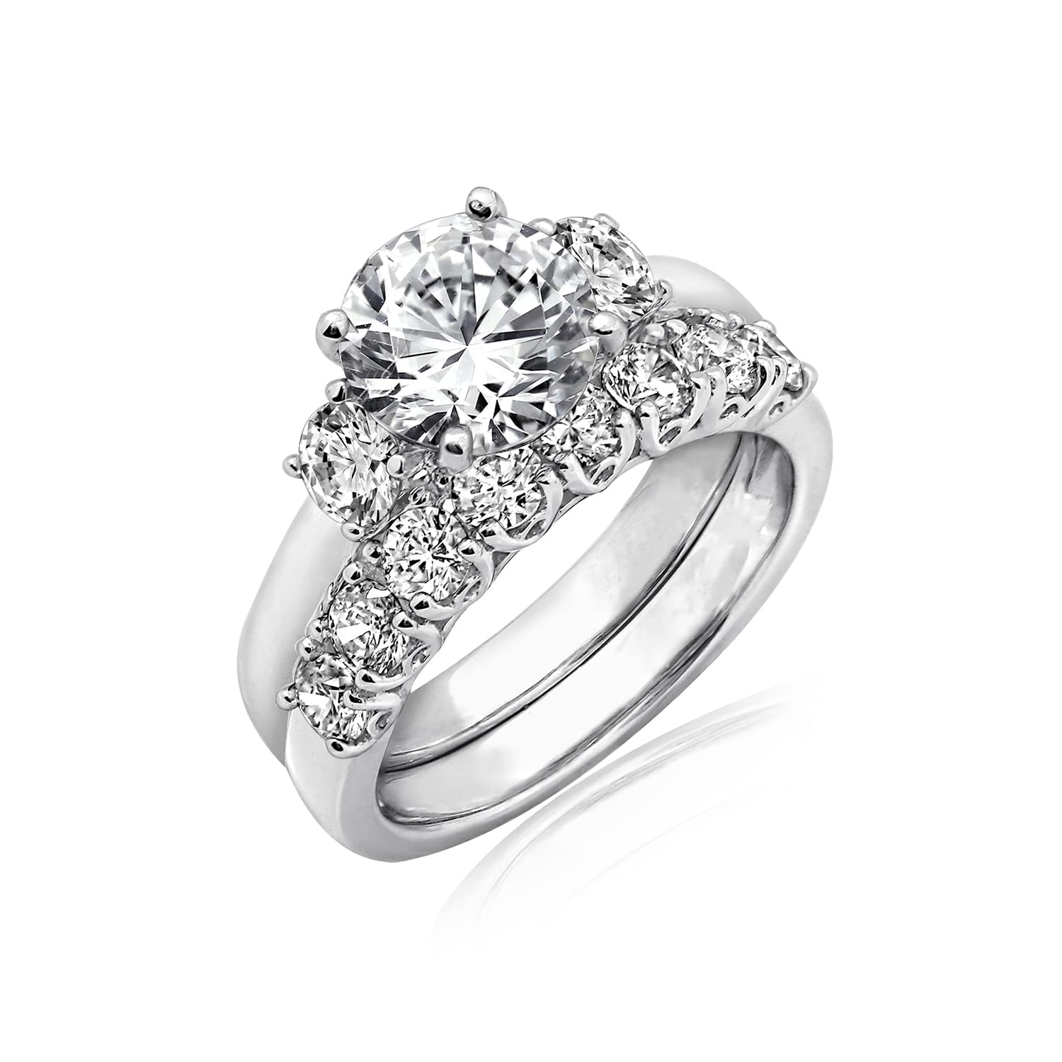 Photo 1 of Amazon Essentials Sterling Silver Platinum Plated Infinite Elements Cubic Zirconia Three Stone Ring, Size 6 (previously Amazon Collection)