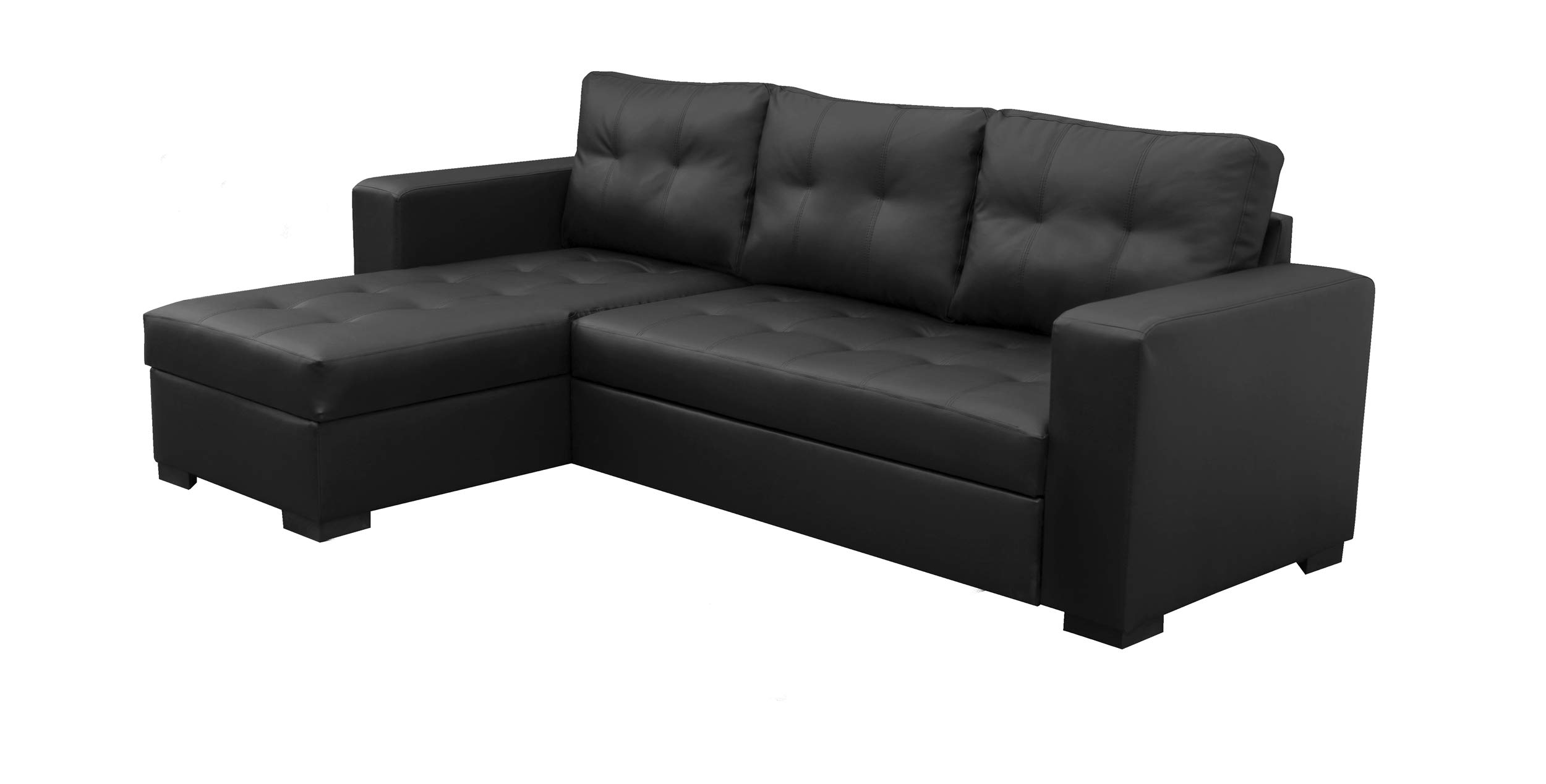 Sofas and More TOMMY CORNER SOFA BED IN BLACK FAUX LEATHER