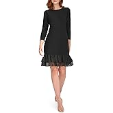 Tommy Hilfiger Womens 3/4 Sleeve Jersey/Chiffon Mix Ruffle Hem Dress
