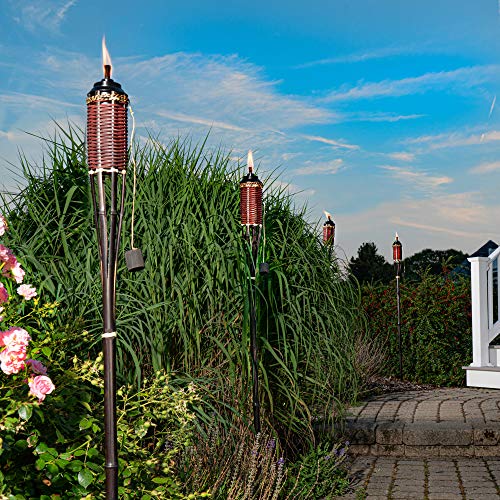 Backyadda Bamboo Tiki Torches for Outside with ExtraLarge (16oz) Metal