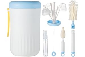 Ariseno Baby Bottle Cleaner Kit, 6-in-1 Silicone & Nipple Brush, Straw Brush, Drying Rack, Dispenser, Organizer - Travel Essentials for New Moms - Blue