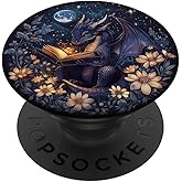 Cute Dragon Books Starry Sky Flower Bookworm Book Lover PopSockets Adhesive PopGrip